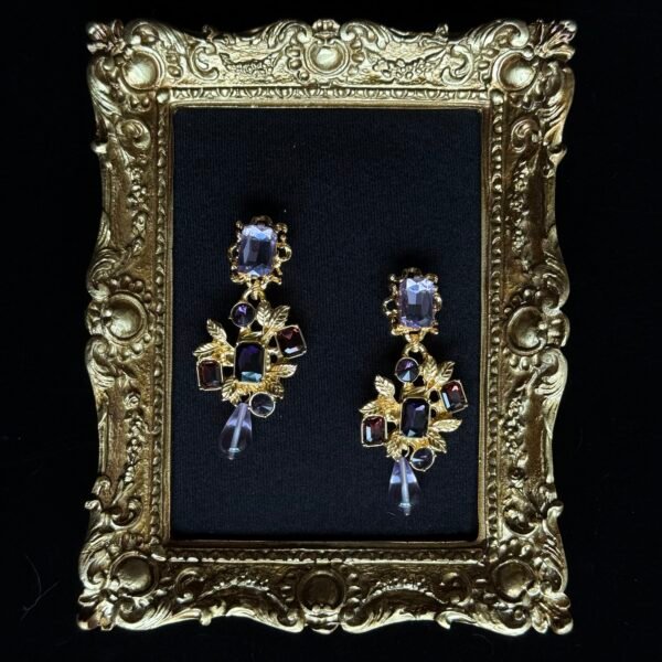 Purple Rhinestone Olive Branch Earrings