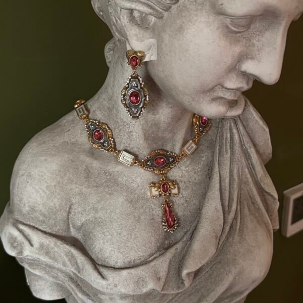 Vintage Pink Pendant Alloy Necklace & Earrings Set