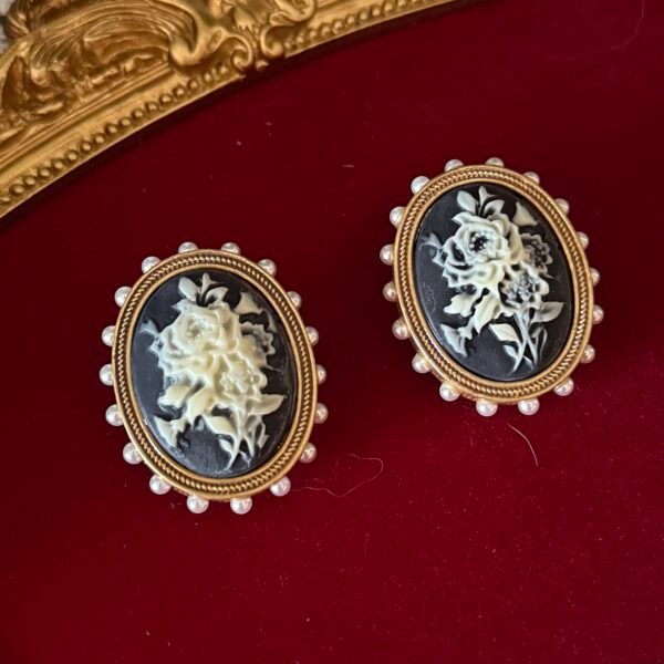 Vintage pearl rose cameo earrings