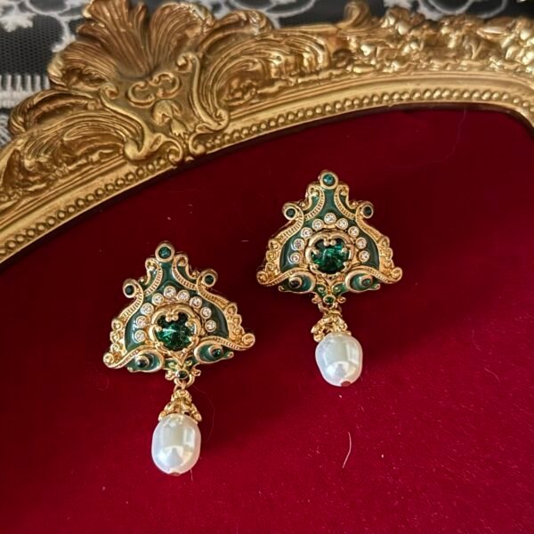Green Enamel Baroque Earrings