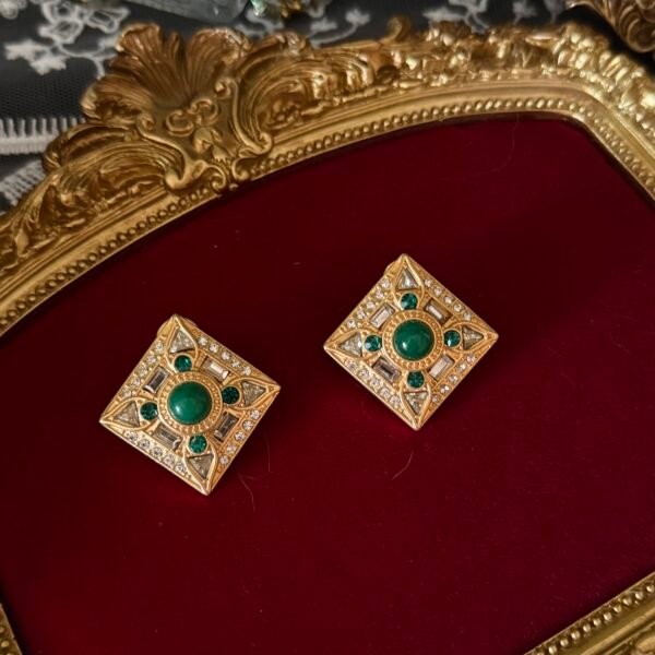 Golden Emerald Square Earrings