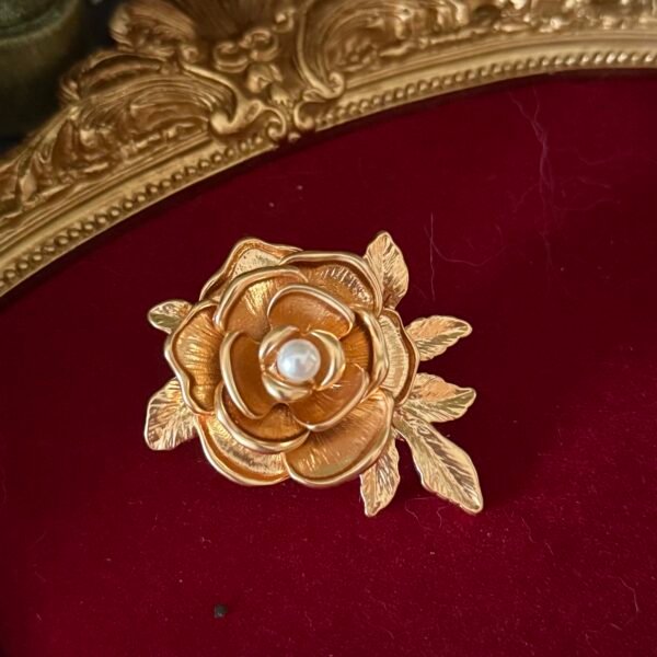 Gold Pearl Rose Brooch