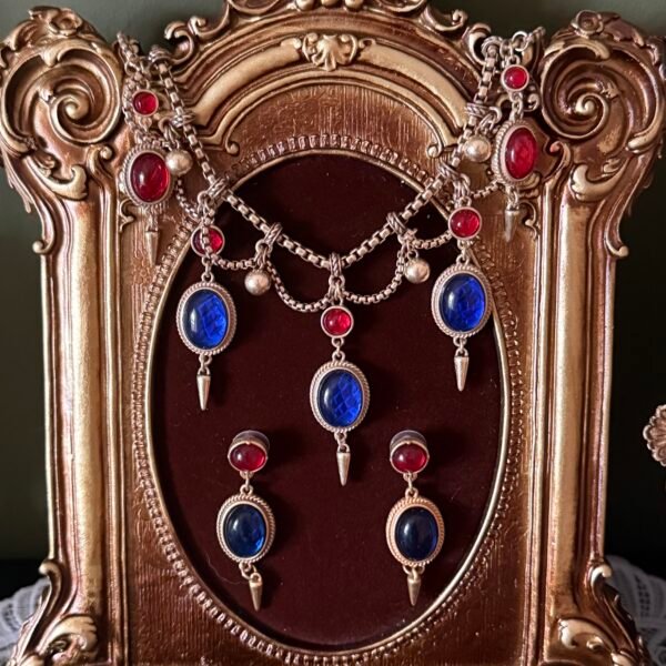 Two Color Aged Chain Necklace & Earrings Set