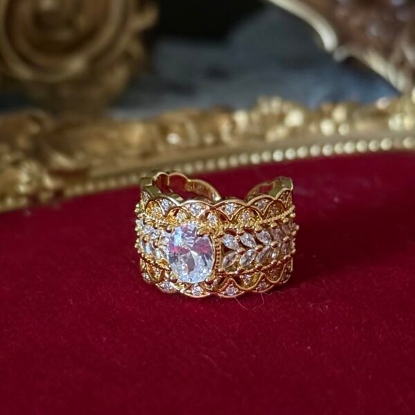 Golden Wide Rhinestone Lace Ring
